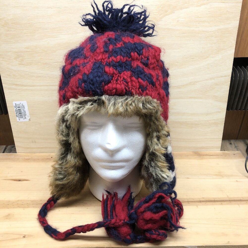 American Eagle Trapper Winter Hat Wool Alpaca Tassels Y2K Ski Snow Red